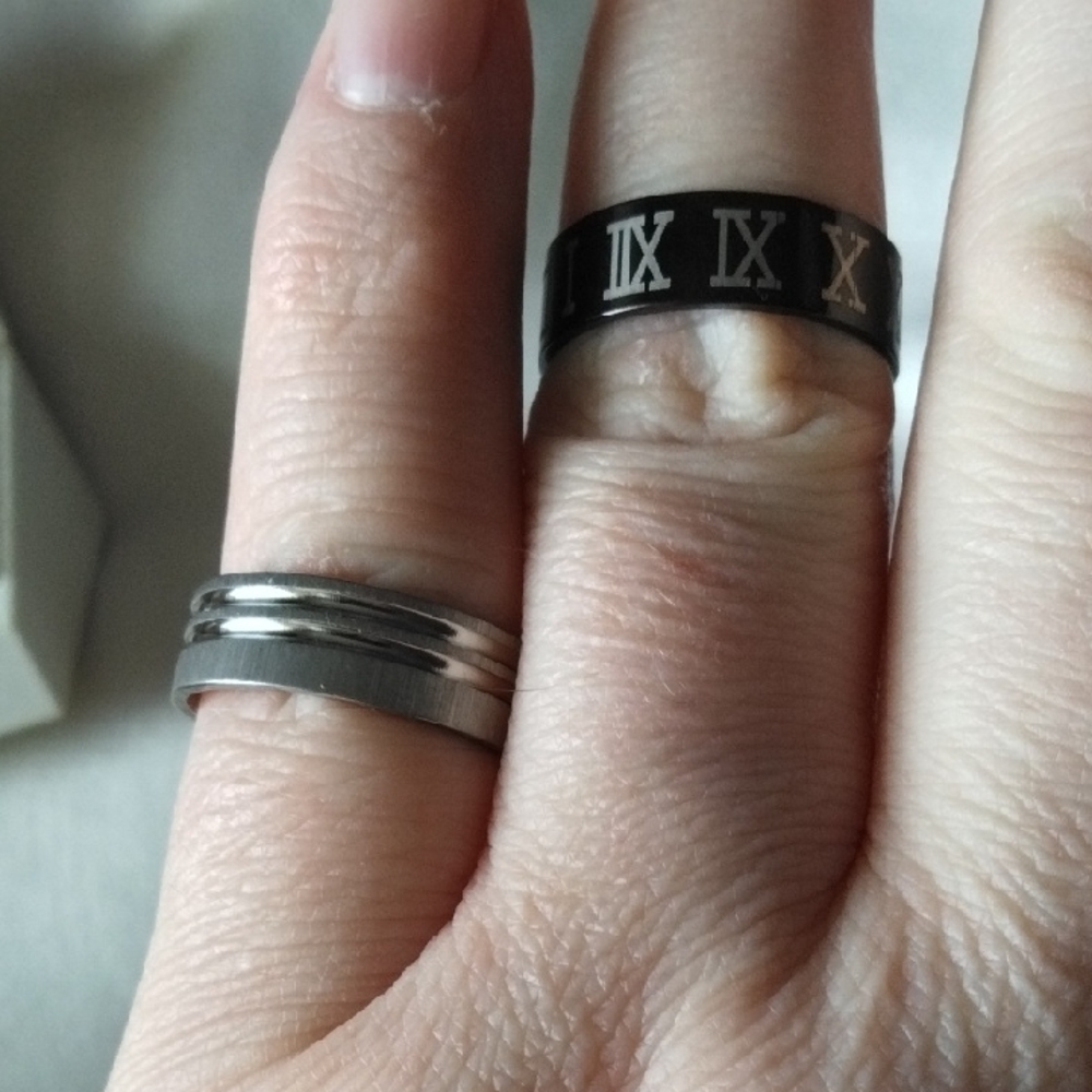 Black Roman Numeral Ring and Silver Band Set